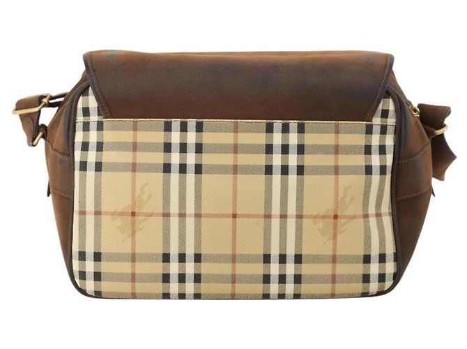 Borsa a Spalla Burberrys Nova Check PVC Beige Oro Auth 173230 D'oro - vista 2