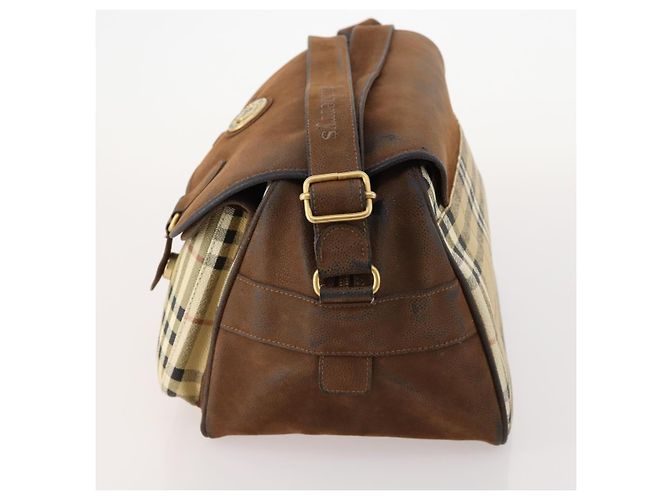 Borsa a Spalla Burberrys Nova Check PVC Beige Oro Auth 173230 D'oro - vista 3