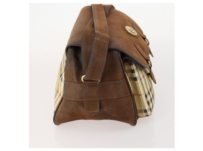 Borsa a Spalla Burberrys Nova Check PVC Beige Oro Auth 173230 D'oro - vista 4