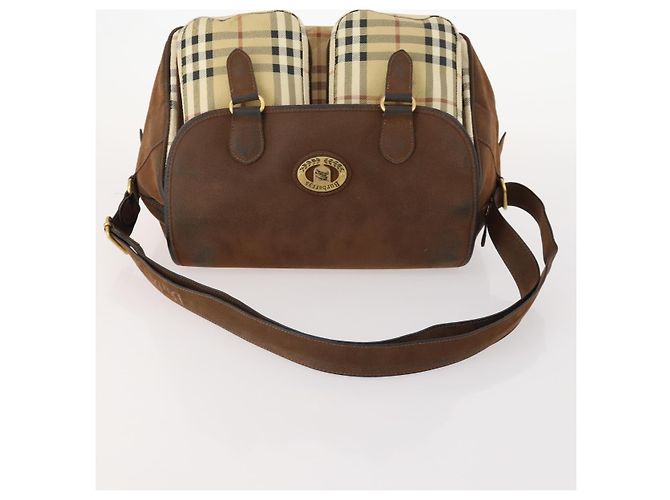 Borsa a Spalla Burberrys Nova Check PVC Beige Oro Auth 173230 D'oro - vista 7