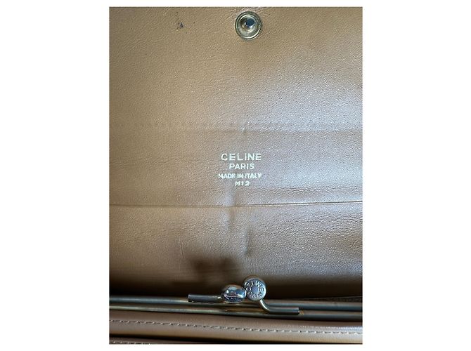 Céline Vintage Celine Paris Triomphe Monogram Leather Long Wallet Brown - vista 5