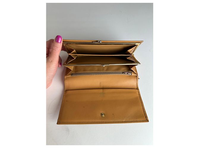 Céline Vintage Celine Paris Triomphe Monogram Leather Long Wallet Brown - vista 6