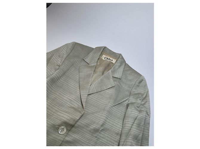 Chloé Vintage Chloe Gestreiftes Twin Set Silber L - Ansicht 6