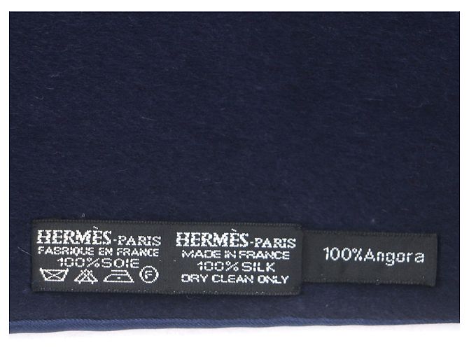 Stola reversibile in seta e angora con stampa totale Hermès Verde Blu navy - vista 5