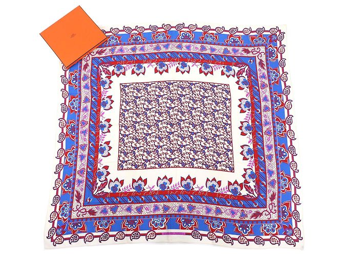 Chal de seda 100% con patrón paisley de Hermès Roja Azul Crudo - vista 2