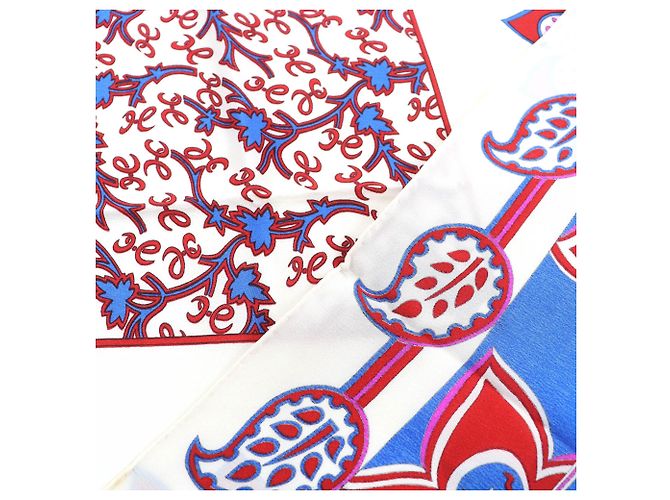 Chal de seda 100% con patrón paisley de Hermès Roja Azul Crudo - vista 3