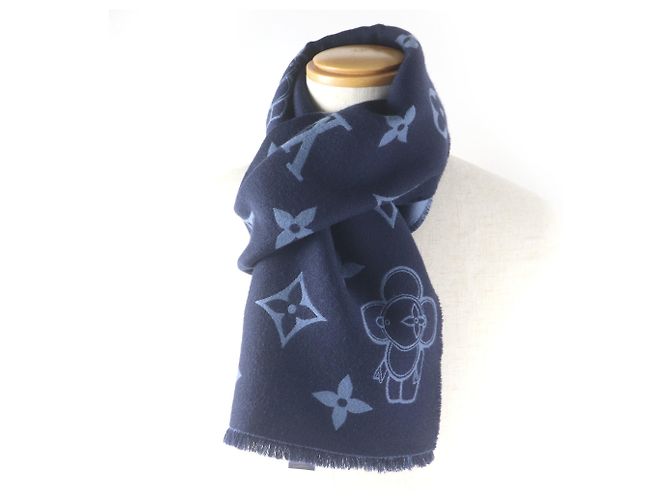 Chal de lana Vivienne Monogram de Louis Vuitton Azul marino - vista 2