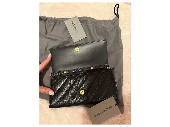 Borsa a tracolla Balenciaga Crush in pelle nera trapuntata Nero - vista 5