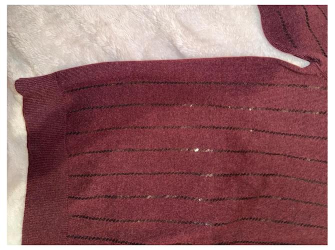 Brunello Cucinelli Bordeaux Cashmere-Pullover mit Pailletten - Ansicht 2