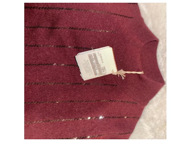 Brunello Cucinelli Bordeaux Cashmere-Pullover mit Pailletten - Ansicht 4