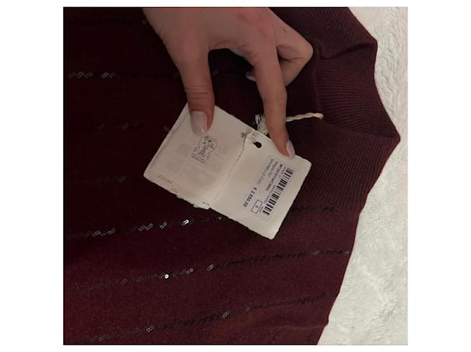 Brunello Cucinelli Bordeaux Cashmere-Pullover mit Pailletten - Ansicht 5
