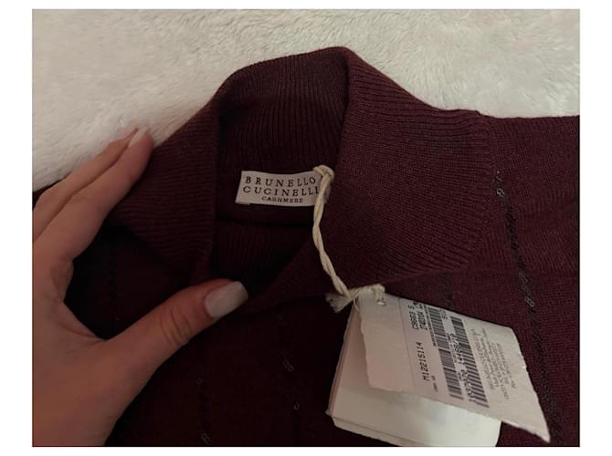 Brunello Cucinelli Bordeaux Cashmere-Pullover mit Pailletten - Ansicht 6