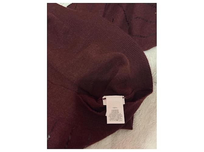 Brunello Cucinelli Bordeaux Cashmere-Pullover mit Pailletten - Ansicht 7