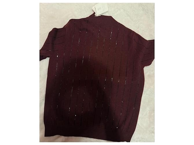 Brunello Cucinelli Bordeaux Cashmere-Pullover mit Pailletten - Ansicht 9