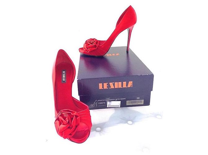 Décolleté Le Silla in Seta e Pelle Rossa Rosso - vista 3
