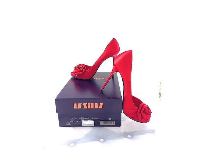 Décolleté Le Silla in Seta e Pelle Rossa Rosso - vista 4