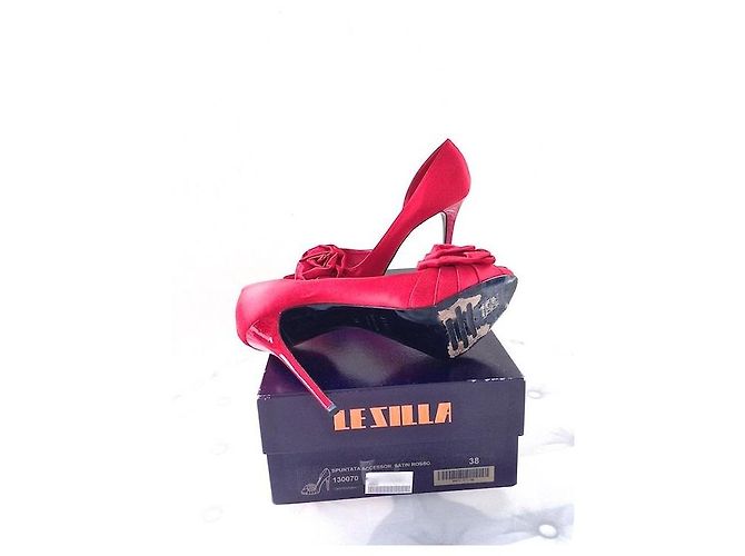 Décolleté Le Silla in Seta e Pelle Rossa Rosso - vista 5