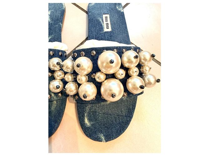 MULES MIU MIU IN DENIM 39 Blu Blu navy - vista 3