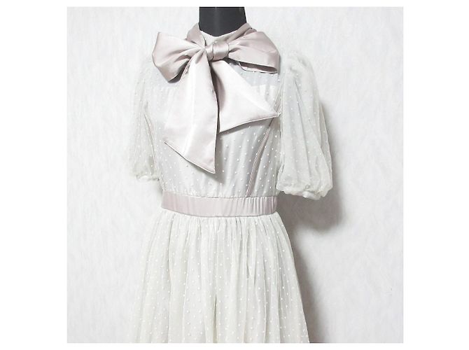 Autre Marque Vestido de tule com poás e gola alta WILLSELECTION Bege - vista 4