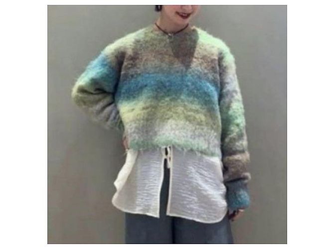 Autre Marque Ray BEAMS Gradation Rundhals-Pullover Strickoberteil Grün - Ansicht 3