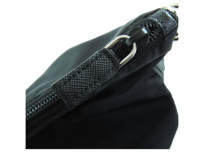 Bolso tote de cuero con detalles de cuero y logo triangular Prada 1BG189 Negro - vista 10