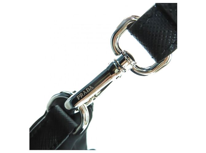 Bolso tote de cuero con detalles de cuero y logo triangular Prada 1BG189 Negro - vista 11