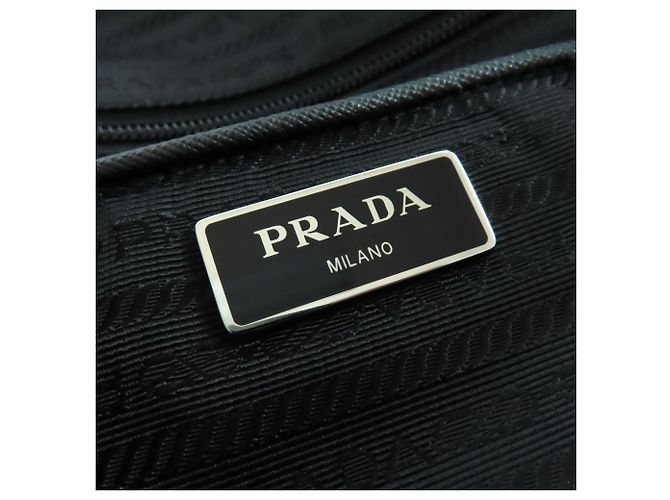 Bolso tote de cuero con detalles de cuero y logo triangular Prada 1BG189 Negro - vista 12