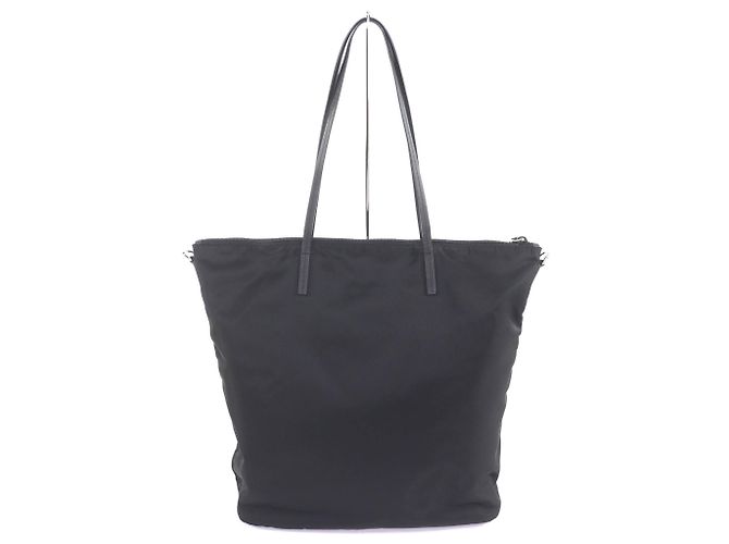 Bolso tote de cuero con detalles de cuero y logo triangular Prada 1BG189 Negro - vista 2