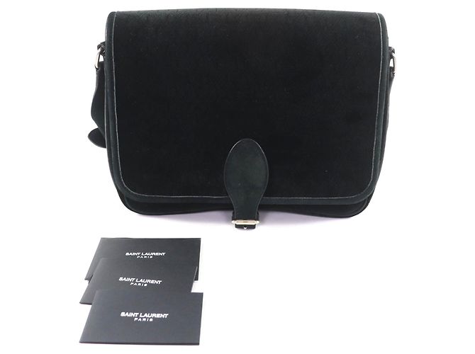 Borsa a Spalla in Velluto Monogramma Saint Laurent Nero - vista 2
