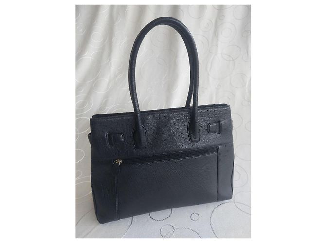 Autre Marque Authentische JRA-Ostrich-Leder-Tote-Tasche - Klassisch schwarzer Luxus - Ansicht 12
