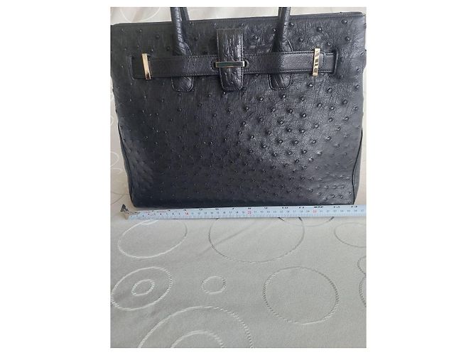 Autre Marque Authentische JRA-Ostrich-Leder-Tote-Tasche - Klassisch schwarzer Luxus - Ansicht 14