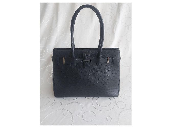 Autre Marque Authentische JRA-Ostrich-Leder-Tote-Tasche - Klassisch schwarzer Luxus - Ansicht 2