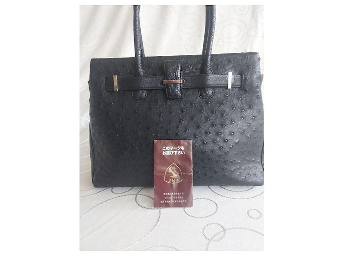 Autre Marque Authentische JRA-Ostrich-Leder-Tote-Tasche - Klassisch schwarzer Luxus - Ansicht 4
