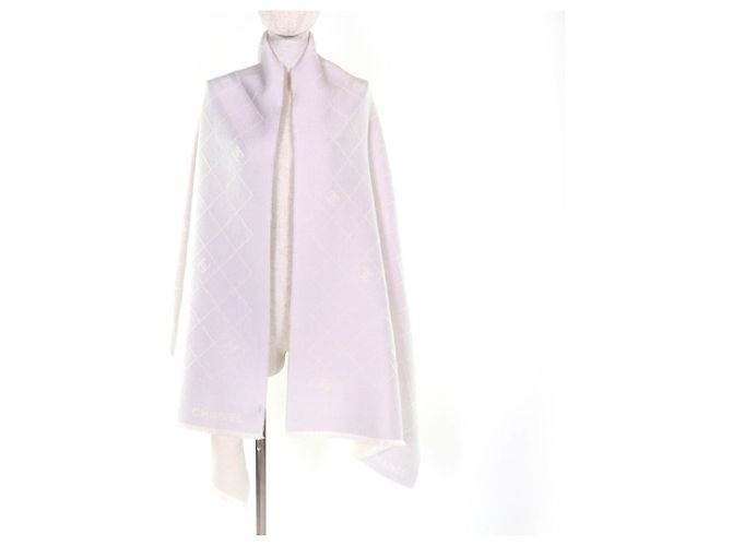 Chanel Coco Mark Matelassé Design Große Wollschal mit Fransen Braun - Ansicht 3