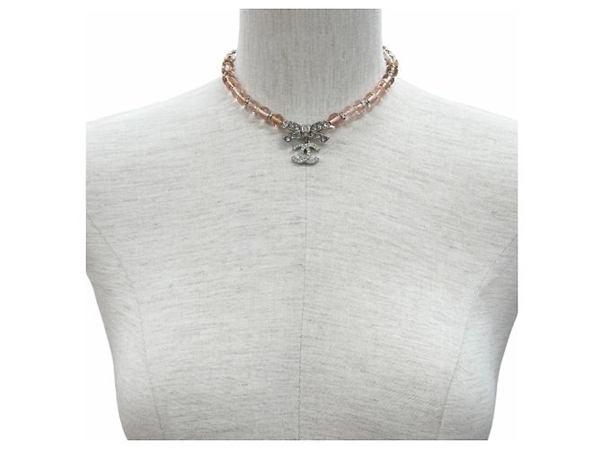Collar choker de strass con cinta Coco Mark B23S modelo 2023 de Chanel Plata Rosa - vista 3