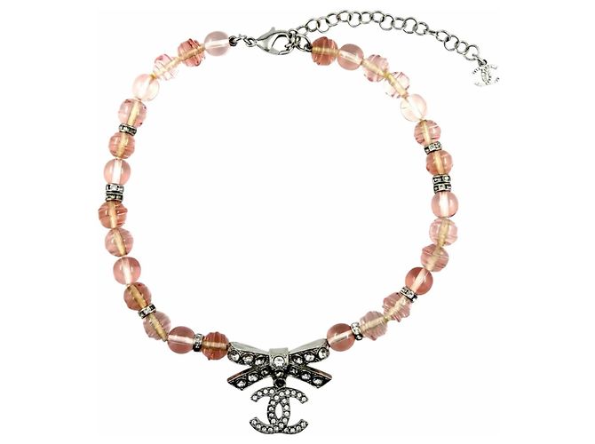 Collar choker de strass con cinta Coco Mark B23S modelo 2023 de Chanel Plata Rosa - vista 4