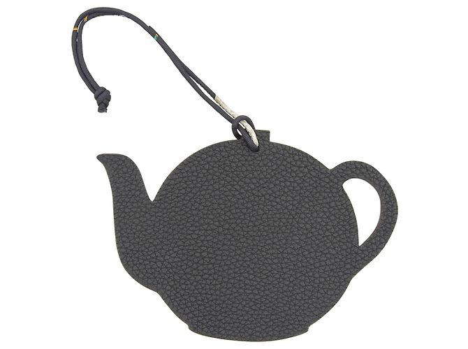 Hermès HERMES Petit H Charm da Borsa Teiera in Pelle Nero Blu chiaro - vista 2