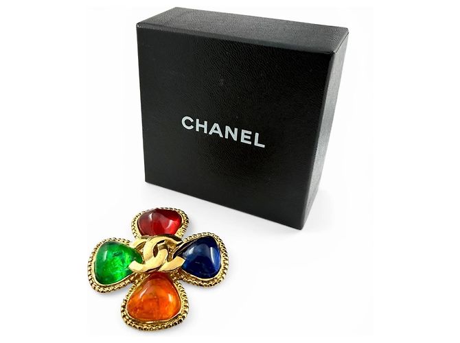 Spilla Fiore Gripoix Coco Mark Vintage 96A di Chanel Multicolore D'oro - vista 2