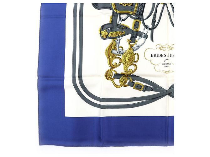 Bufanda de seda Brides de Gala Carre 90 de Hermès Blanco Azul - vista 4