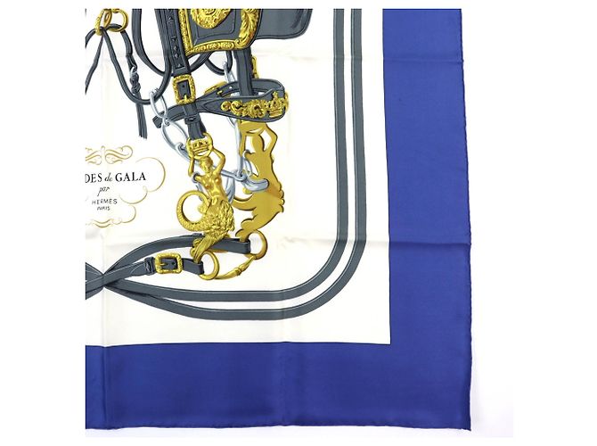 Bufanda de seda Brides de Gala Carre 90 de Hermès Blanco Azul - vista 5
