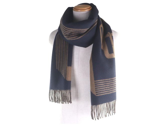 Sciarpa in cashmere blu navy Hermès - vista 3