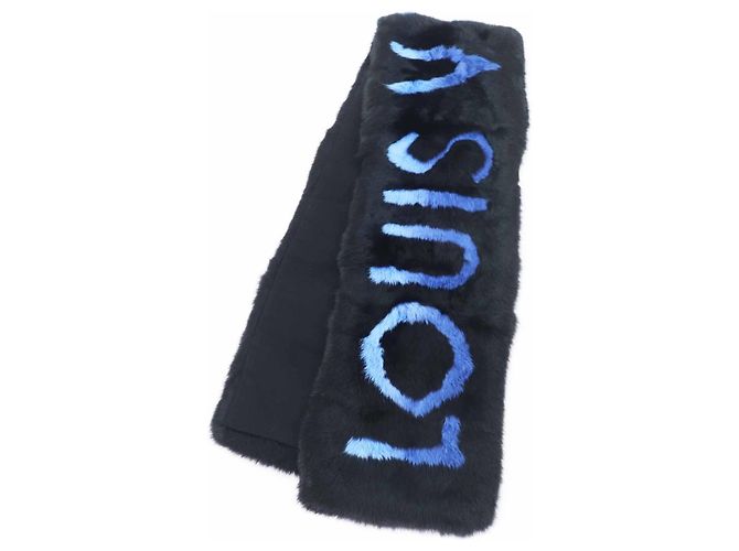 Sciarpa in cashmere e lana nera e blu Louis Vuitton Nero - vista 3
