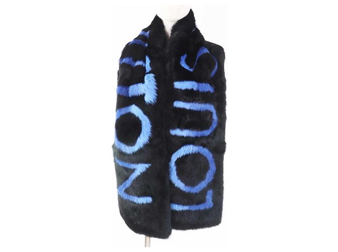 Sciarpa in cashmere e lana nera e blu Louis Vuitton Nero - vista 6
