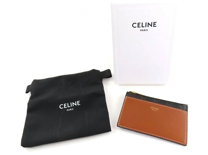 Triomphe Céline Tarjetero de cuero marrón Celine Castaño - vista 2