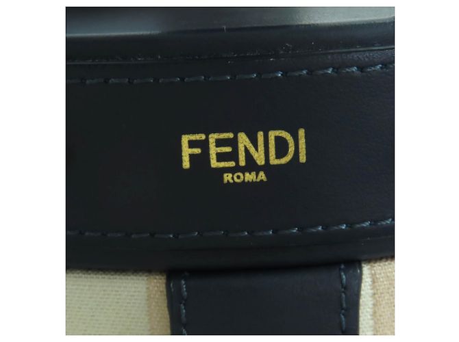 Pochette da trucco in pelle a righe con borchie Fendi Beige Blu navy - vista 10