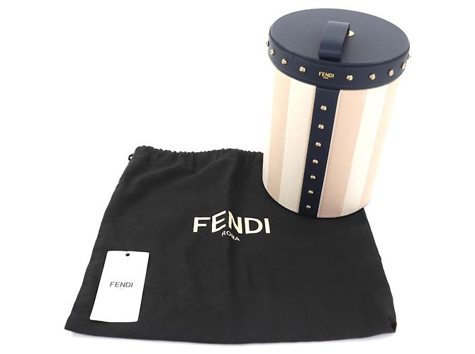 Pochette da trucco in pelle a righe con borchie Fendi Beige Blu navy - vista 2