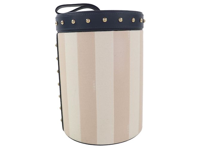 Pochette da trucco in pelle a righe con borchie Fendi Beige Blu navy - vista 3