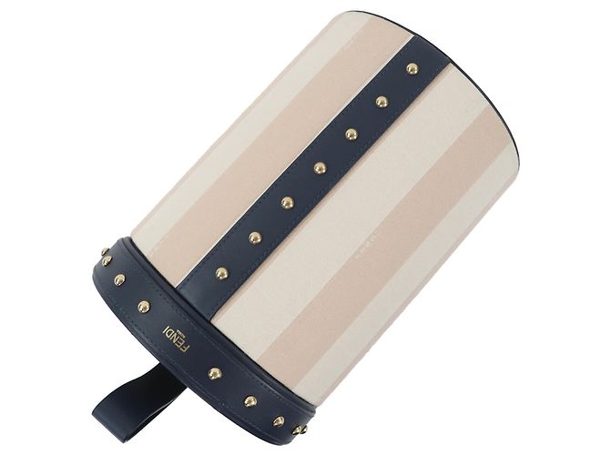 Pochette da trucco in pelle a righe con borchie Fendi Beige Blu navy - vista 8