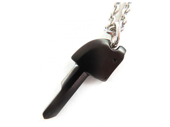 Hermès HERMES Clé Cheval Pendant Necklace Black Silvery - view 3