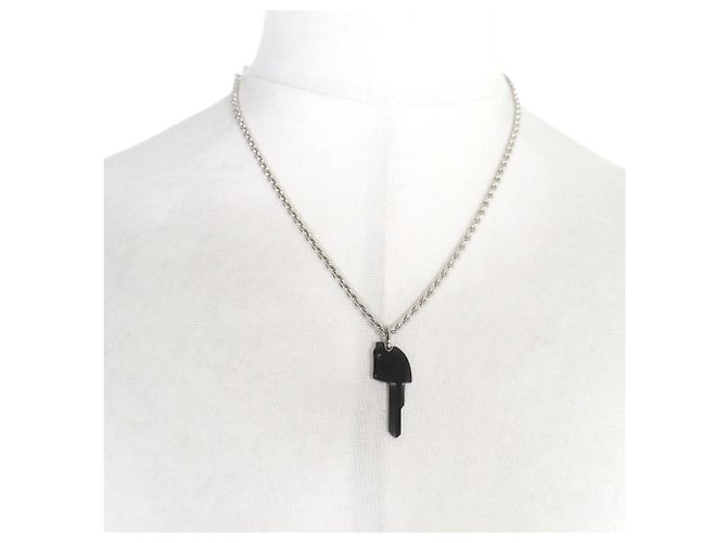 Hermès HERMES Clé Cheval Pendant Necklace Black Silvery - view 4